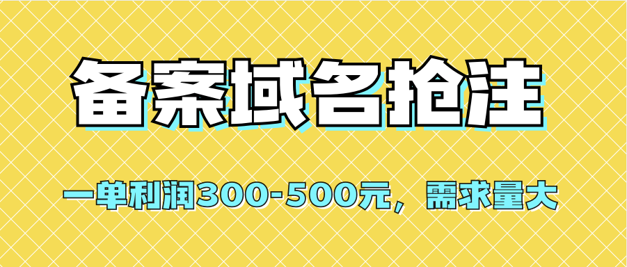 【全网首发】备案域名抢注，一单利润300-500元，需求量大网创吧-网创项目资源站-副业项目-创业项目-搞钱项目网创吧