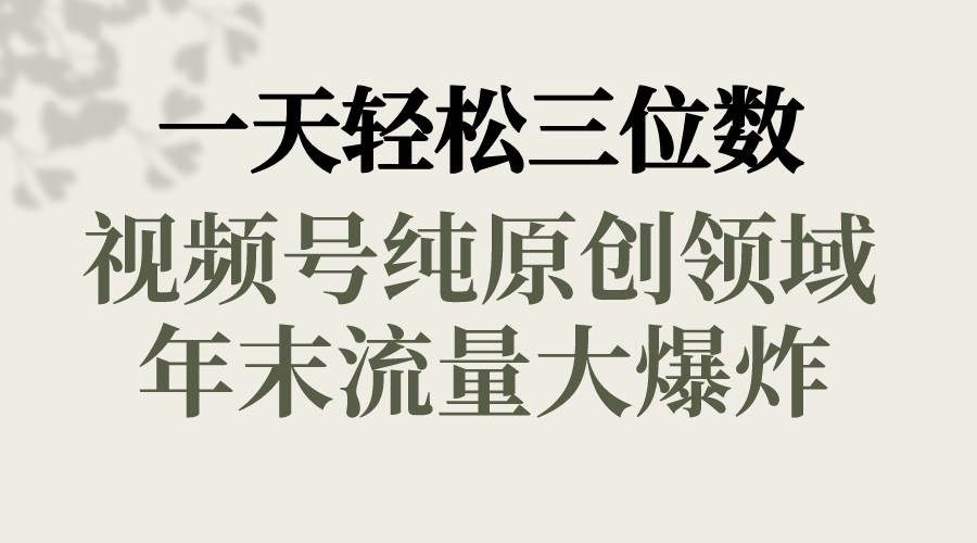 一天轻松三位数，视频号纯原创领域，春节童子送祝福，年末流量大爆炸网创吧-网创项目资源站-副业项目-创业项目-搞钱项目网创吧