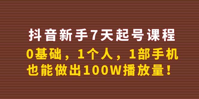 抖音新手7天起号课程：0基础，1个人，1部手机，也能做出100W播放量网创吧-网创项目资源站-副业项目-创业项目-搞钱项目网创吧