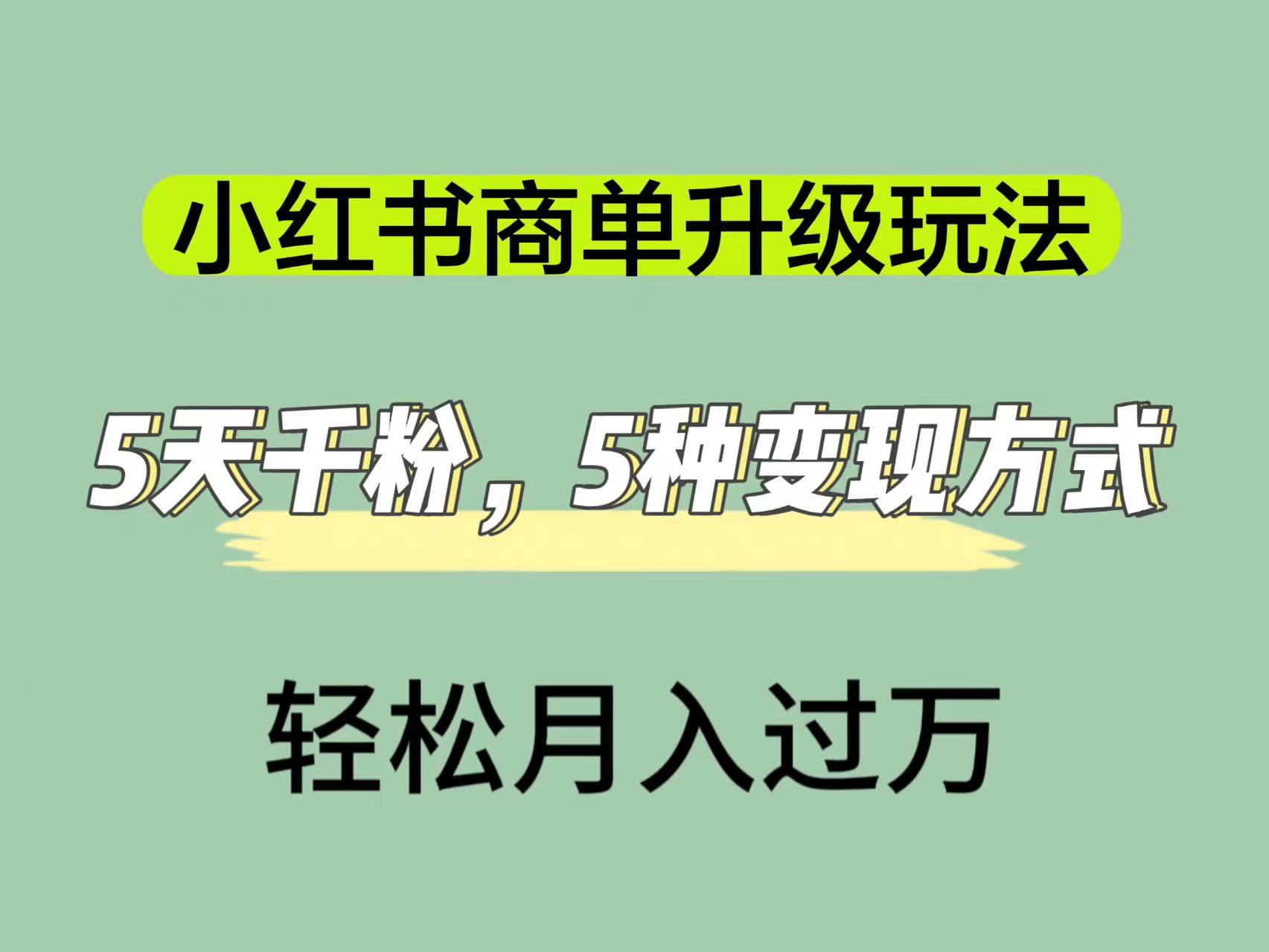 小红书商单升级玩法，5天千粉，5种变现渠道，轻松月入1万+网创吧-网创项目资源站-副业项目-创业项目-搞钱项目网创吧