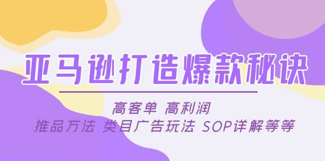 亚马逊打造爆款秘诀：高客单 高利润 推品方法 类目广告玩法 SOP详解等等网创吧-网创项目资源站-副业项目-创业项目-搞钱项目网创吧