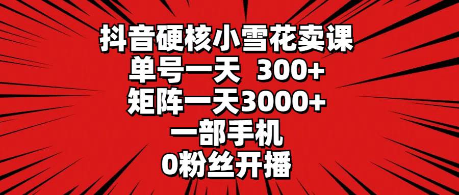 抖音硬核小雪花卖课，单号一天300+，矩阵一天3000+，一部手机0粉丝开播网创吧-网创项目资源站-副业项目-创业项目-搞钱项目网创吧