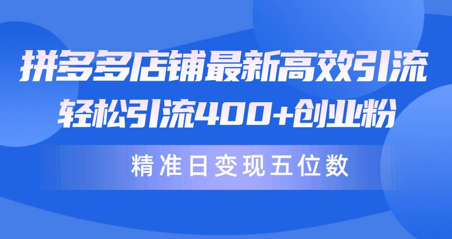 拼多多店铺最新高效引流术，轻松引流400+创业粉，精准日变现五位数！网创吧-网创项目资源站-副业项目-创业项目-搞钱项目网创吧