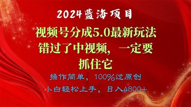 2024蓝海项目，视频号分成计划5.0最新玩法，错过了中视频，一定要抓住…网创吧-网创项目资源站-副业项目-创业项目-搞钱项目网创吧