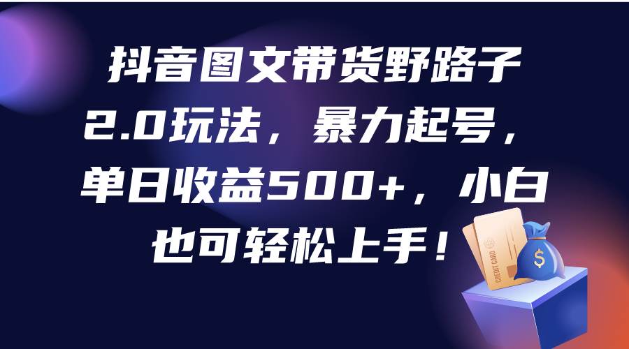 抖音图文带货野路子2.0玩法，暴力起号，单日收益500+，小白也可轻松上手！网创吧-网创项目资源站-副业项目-创业项目-搞钱项目网创吧