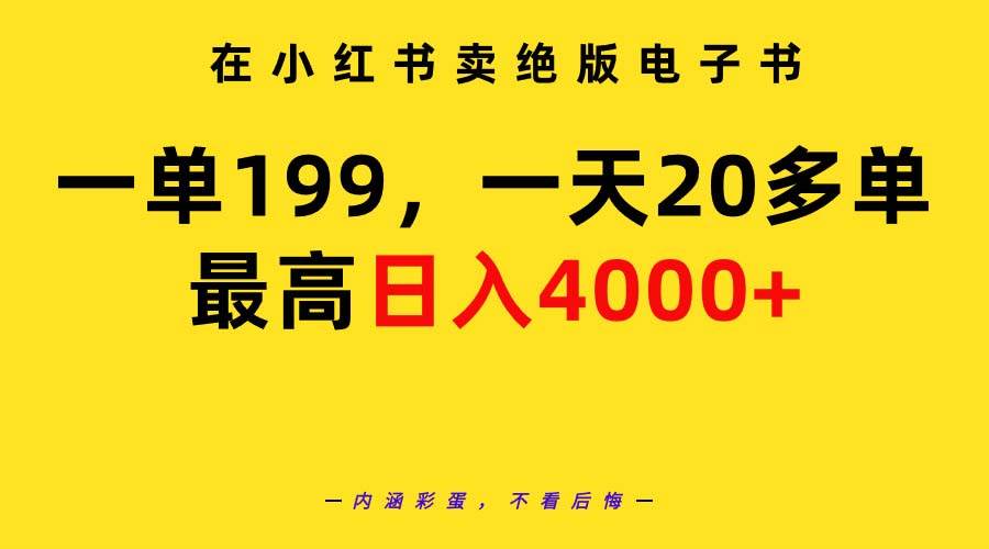 在小红书卖绝版电子书，一单199 一天最多搞20多单，最高日入4000+教程+资料网创吧-网创项目资源站-副业项目-创业项目-搞钱项目网创吧