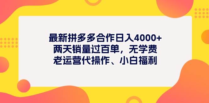 最新拼多多项目日入4000+两天销量过百单，无学费、老运营代操作、小白福利网创吧-网创项目资源站-副业项目-创业项目-搞钱项目网创吧