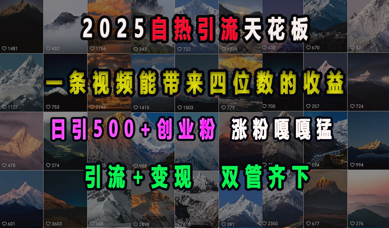 2025自热引流天花板，一条视频能带来四位数的收益，引流+变现双管齐下，日引500+创业粉，涨粉嘎嘎猛网创吧-网创项目资源站-副业项目-创业项目-搞钱项目网创吧